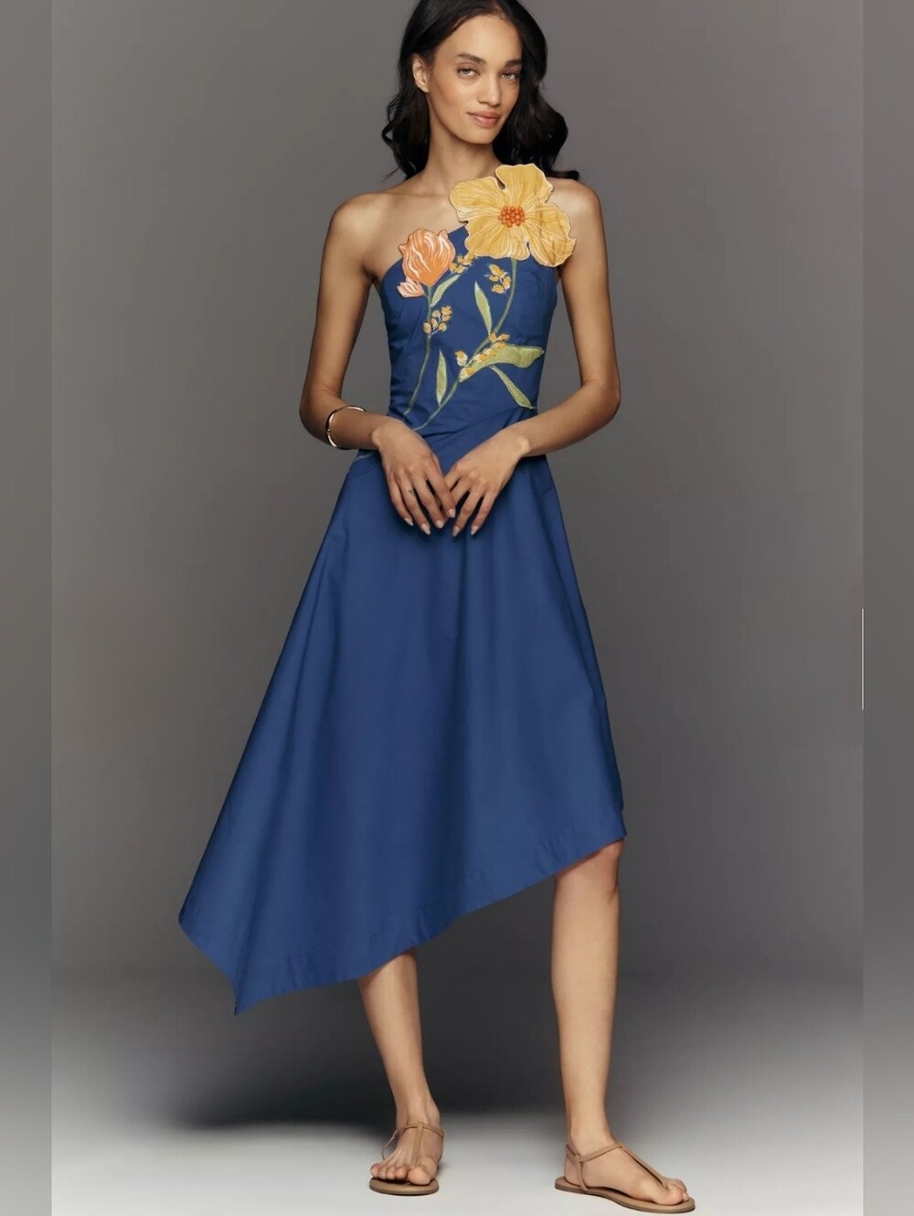 NWT Blue Yukiko Noritake x Anthropologie Asymmetric Floral Midi Dress Size 6